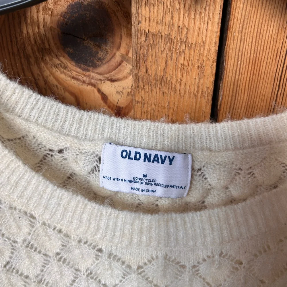 Old Navy Cream Crew Neck Sweater with Textured Knit - Picture 2 of 3